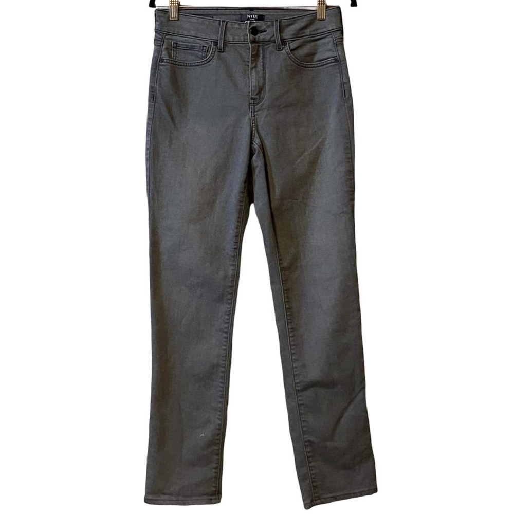 NYDJ For Chico’s Straight Denim Jeans Slate Gray Slimming Lift Tuck Size 6